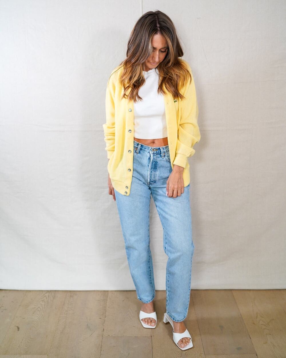Vintage Izod Lacoste Cardigan Butter Yellow Medium